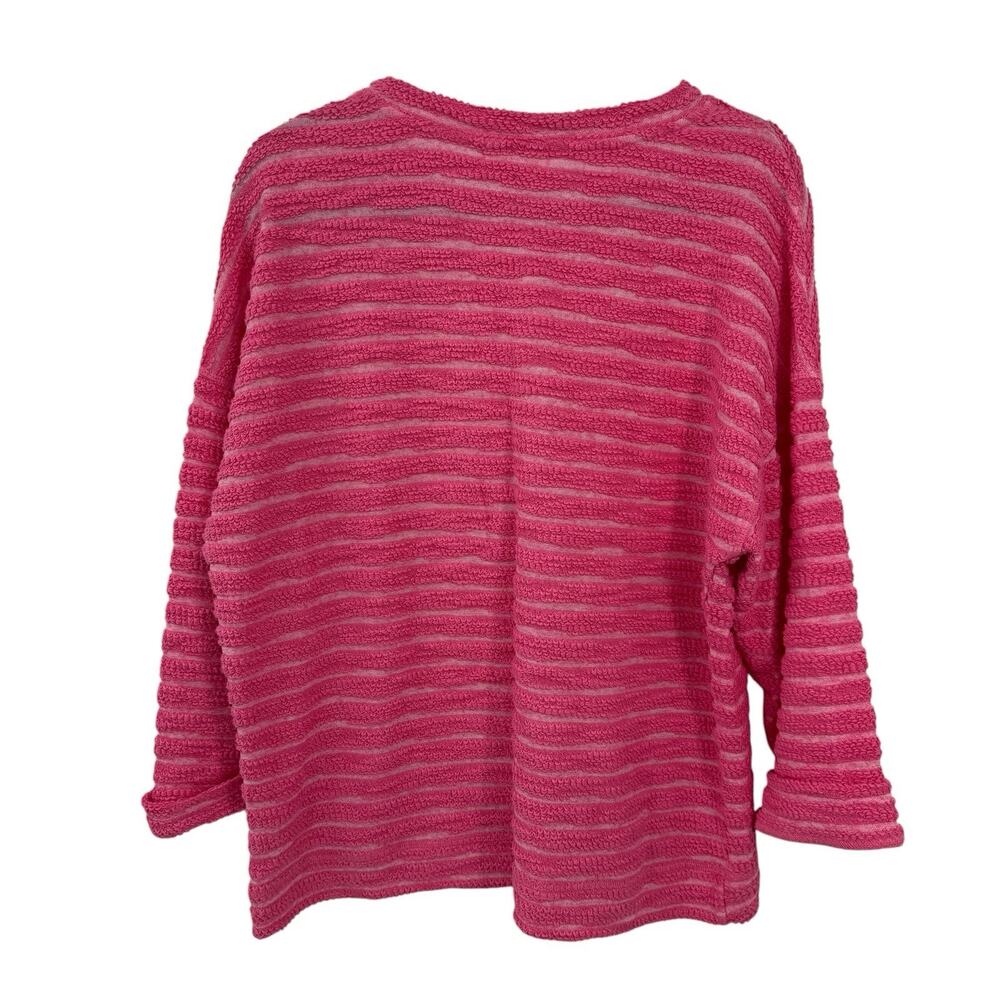 Escape by Habitat Striped Terry Top Medium Watermelon Pink Boxy Pullover Casual - Picture 3 of 11